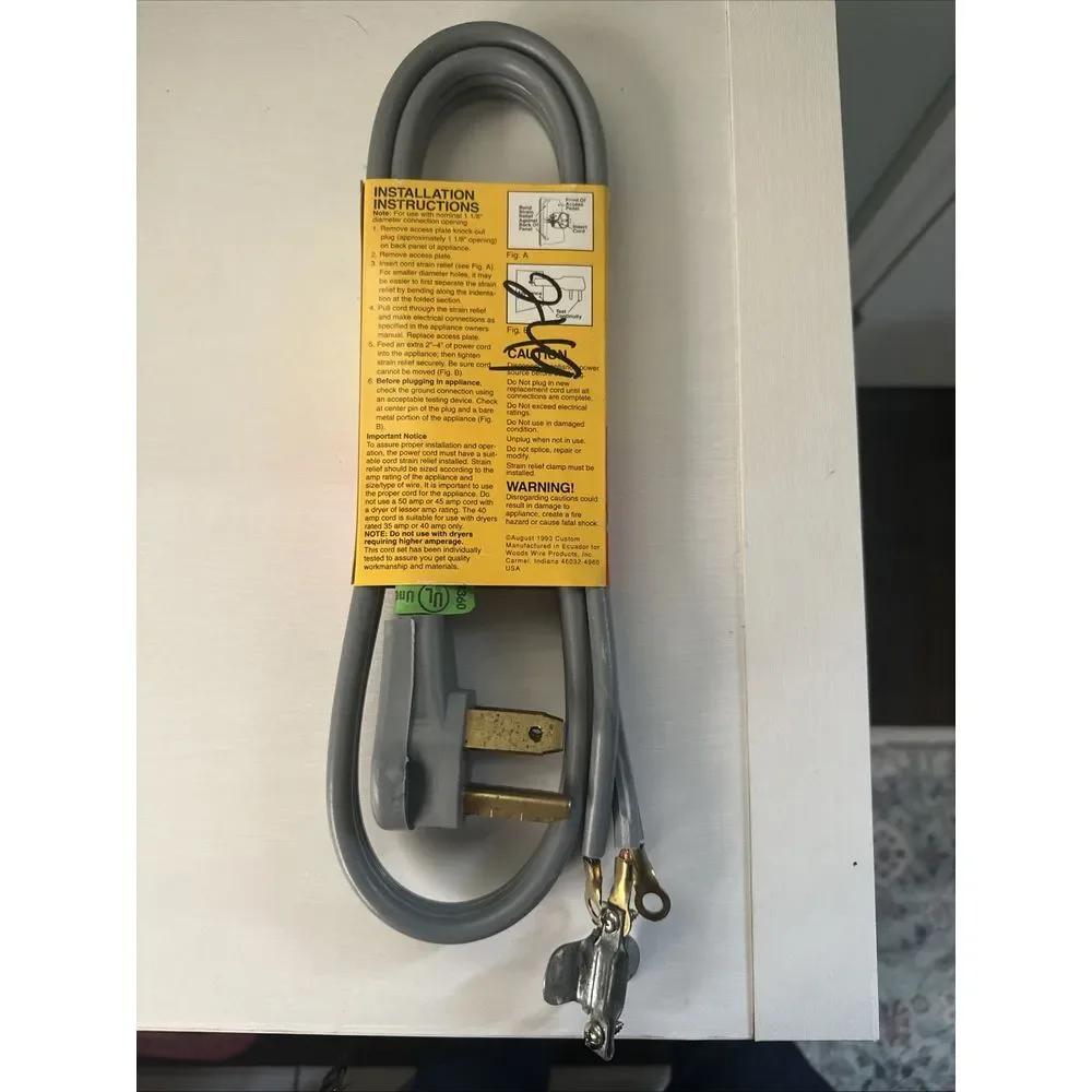 4' FEET 3 PRONG DRYER CORD Woods NEW